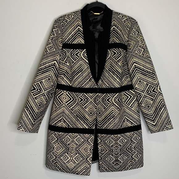 Chico's Jackets & Blazers - Black label Chicos black gold metallic jacquard topper 1 M